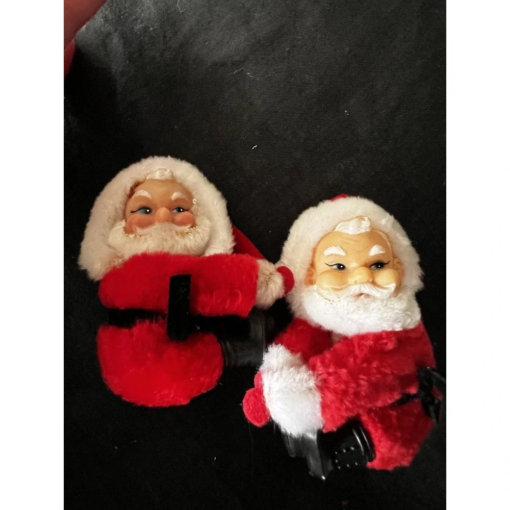 VTG PLUSH Santa Clip On Christmas Tree Hugger Ornaments 3